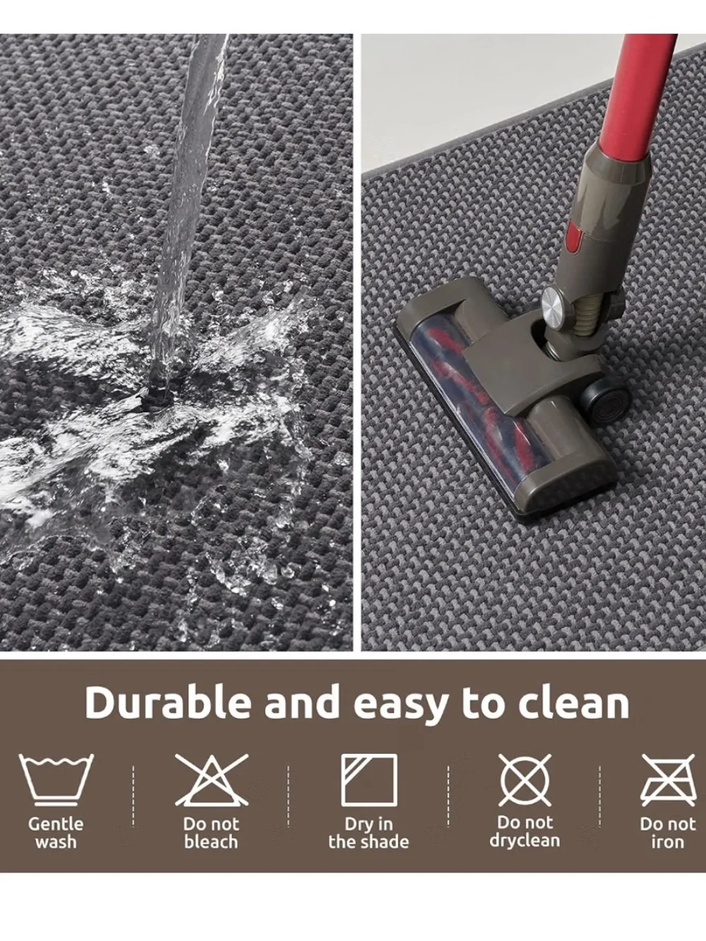 AMOAMI | Gray Chenille Non-Slip Bath Runner Rug 17” x 59” | Quick Dry